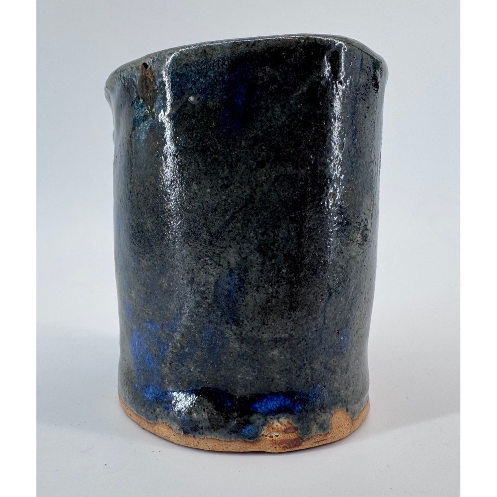 Handmade Ceramic Mug Dark Blue Glaze Textured Handle Pottery Drinkware Bamboo - Picture 3 of 13